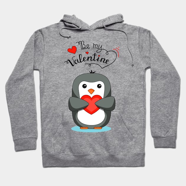 "Be my valentine" penguin with heart Hoodie by LizaAdler